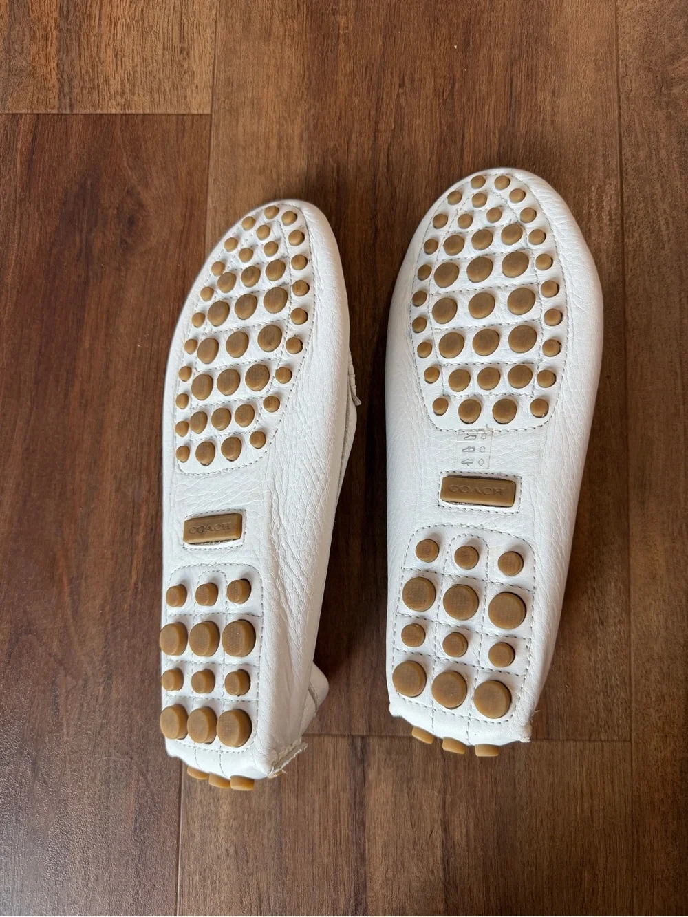 Coach White Pebbled Leather Driving Loafers
